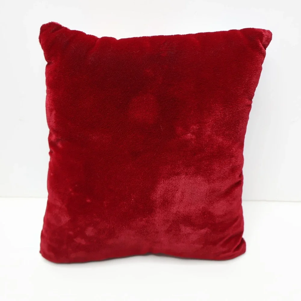 VTG 90s Hand Painted Silk Gnome Treehouse Small Pillow Red Velvet Back 9